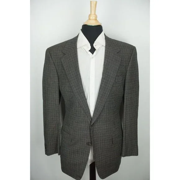 Ermenegildo Zegna Brown Blue Textured Wool Plaid Sport Coat Jacket Sz 42L